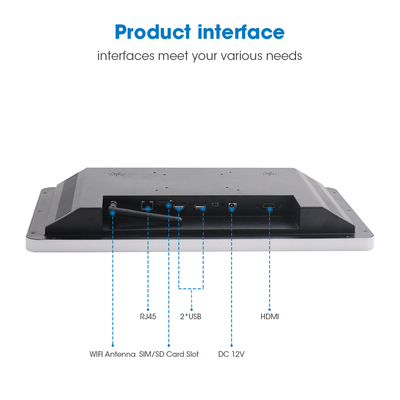 EMMC 8G / 16G / 32 polegadas Wide Voltage Poe Android Touch Panel PC IP65 Certificado com conexão RS232